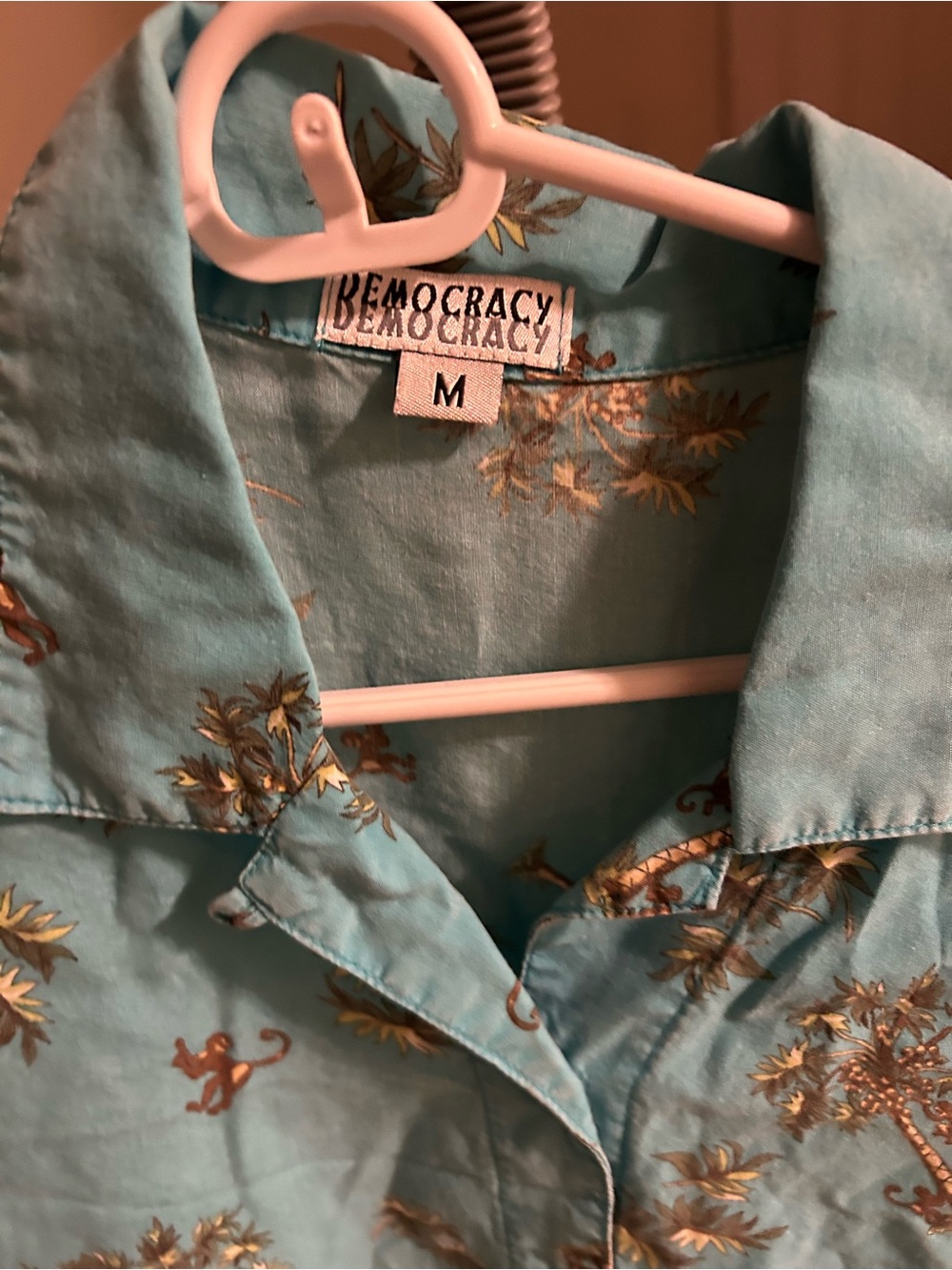 Democracy Teal Shirt with Gold Tropical Print